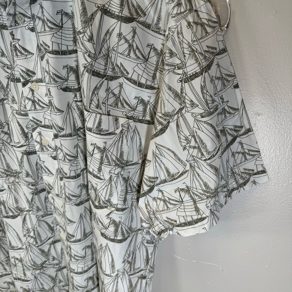 vintage men sailboat print buttondown shirt white gray nautical 100%cotton large - Picture 4 of 13
